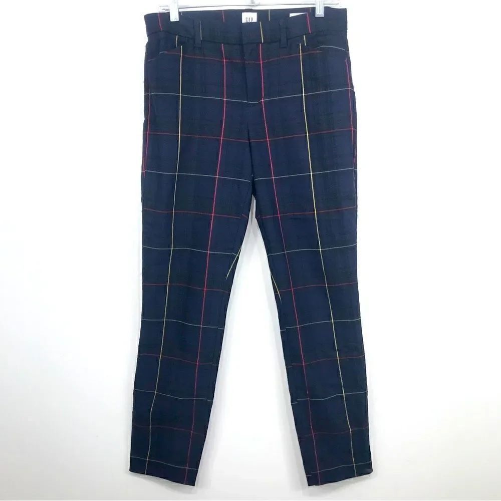 GAP Navy Blue Plaid Signature Skinny Ankle Pants